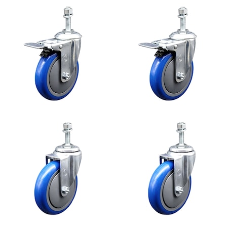 Service Caster 5 Inch SS Blue Poly Swivel 10mm Threaded Stem Caster Total Lock Brake, 2PK SSTSTTL20S514-PPUB-BLUE-M1015-2-S-2